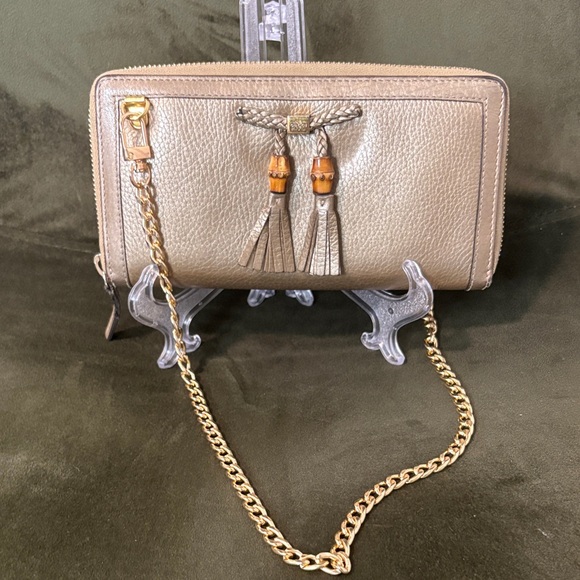 GUCCI Gold Bamboo Leather Continental Wallet Converted With Gold Chain - Picture 2 of 11